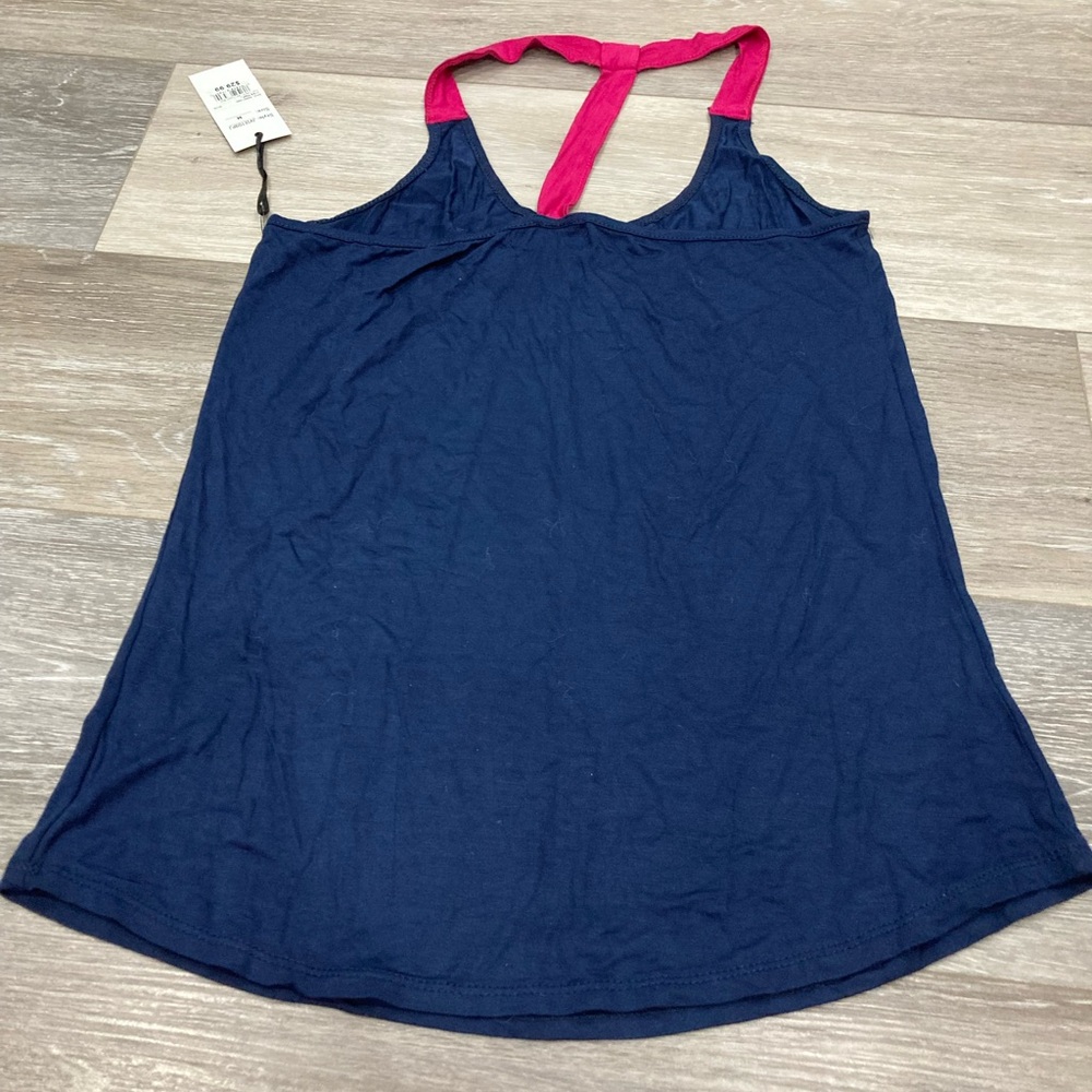 Joan Vass Pajama Sleepwear Tank Top Flowy Medium Navy Blue and Bright Pink
